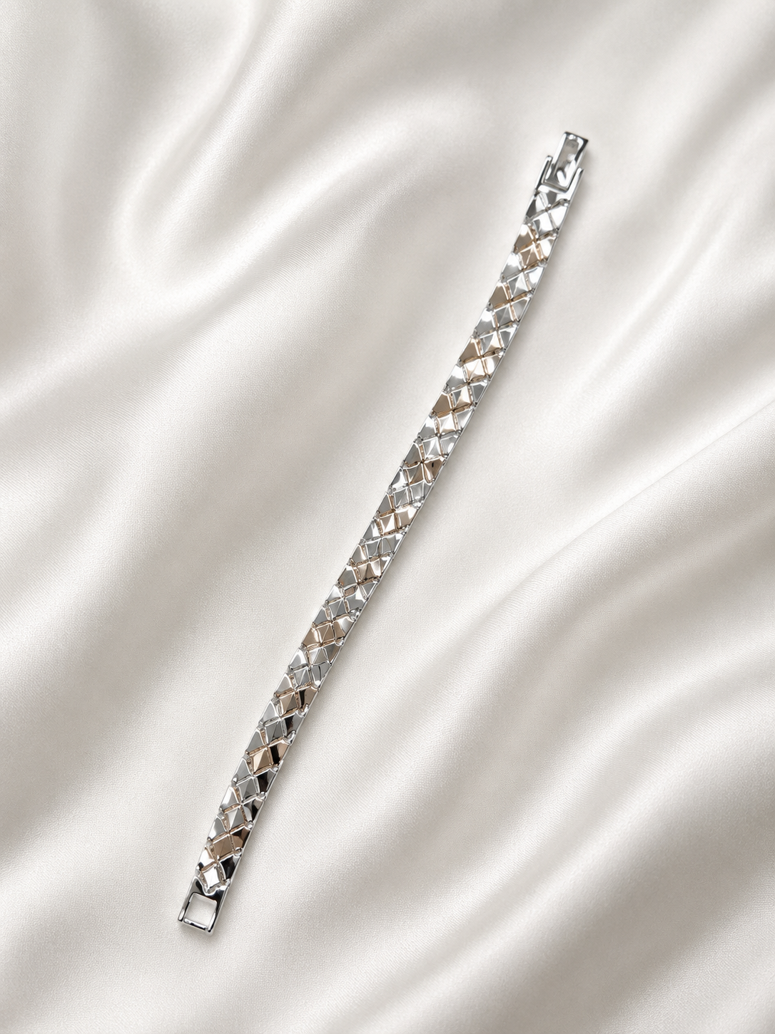 Two-Tone Diamond Link Silver Bracelet