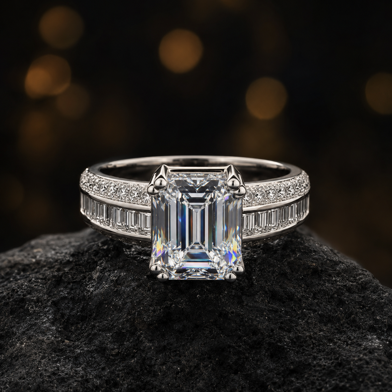 Regal Emerald-Cut 925 Silver Ring