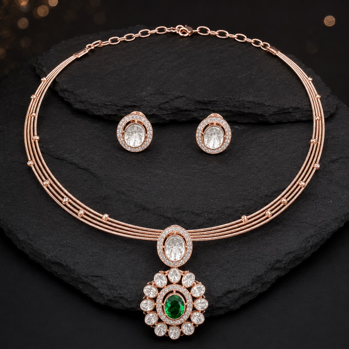Emerald Rajwada Necklace Set