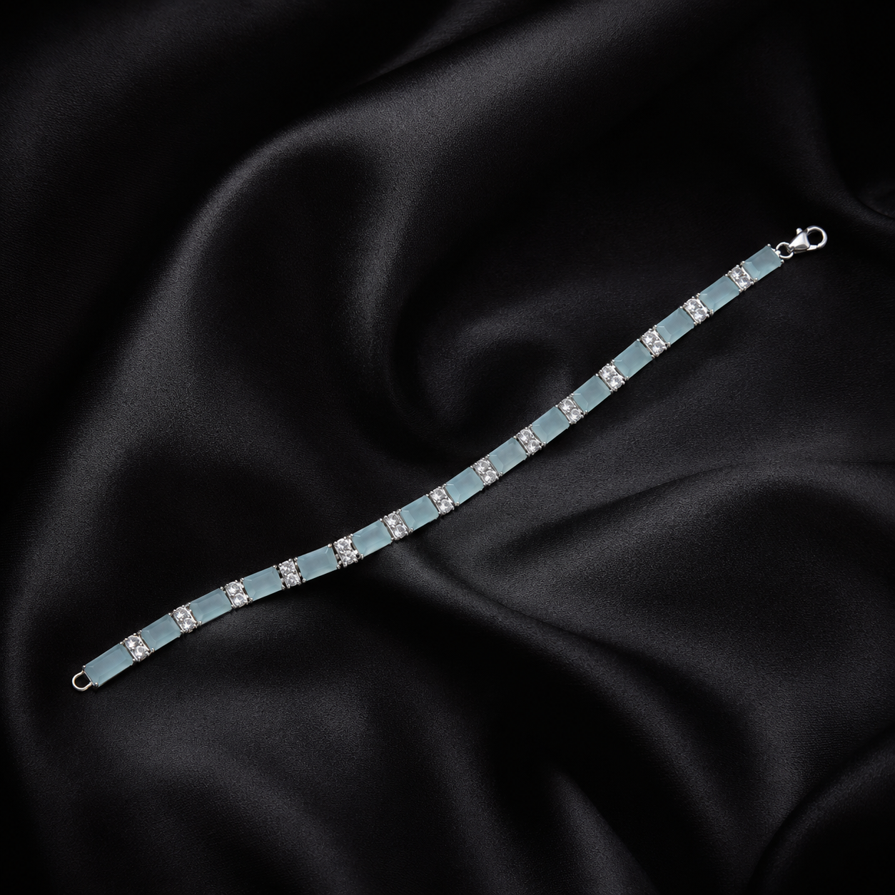 Aqua Crystal 925 Silver Tennis Bracelet