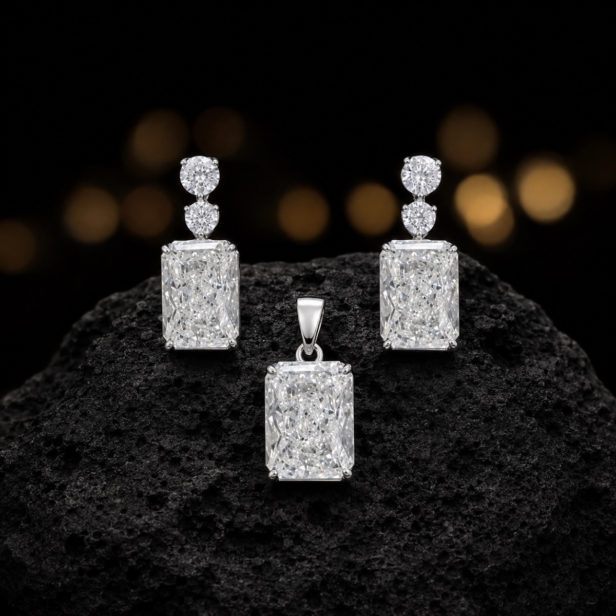 Radiant Rectangle Pendant & Earrings Set