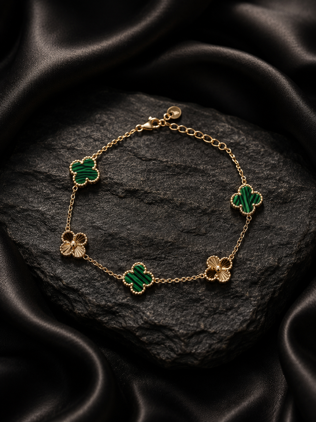 Emerald Clover Gold-Plated Silver Bracelet