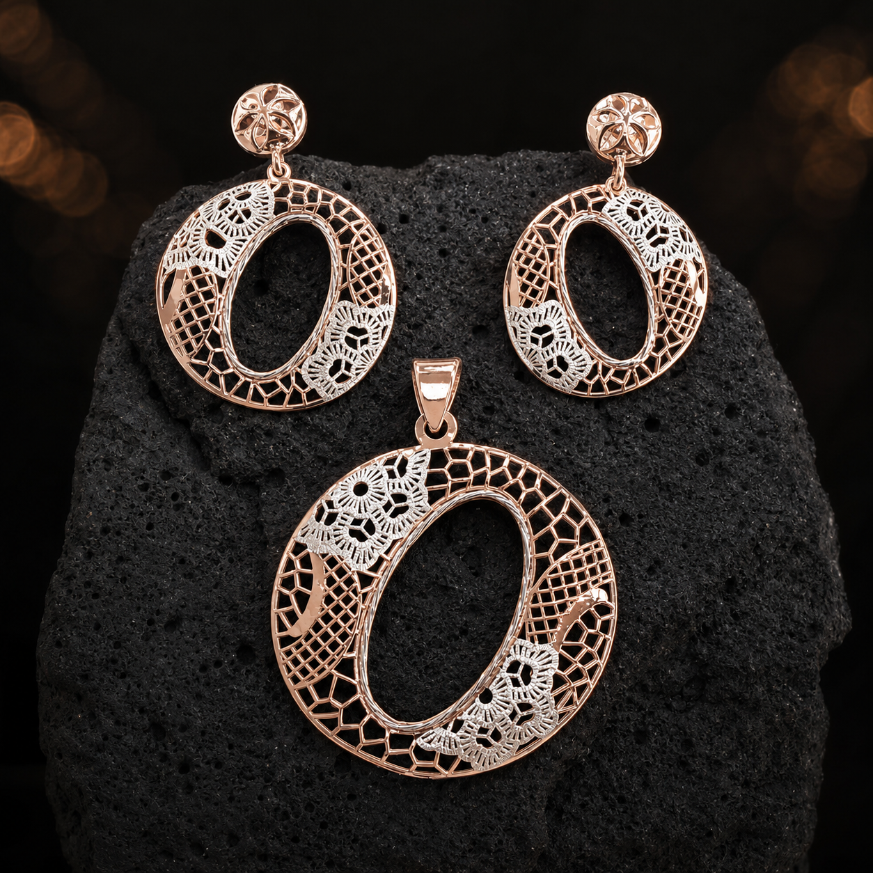 Roselle Filigree 925 Silver Pendant Set