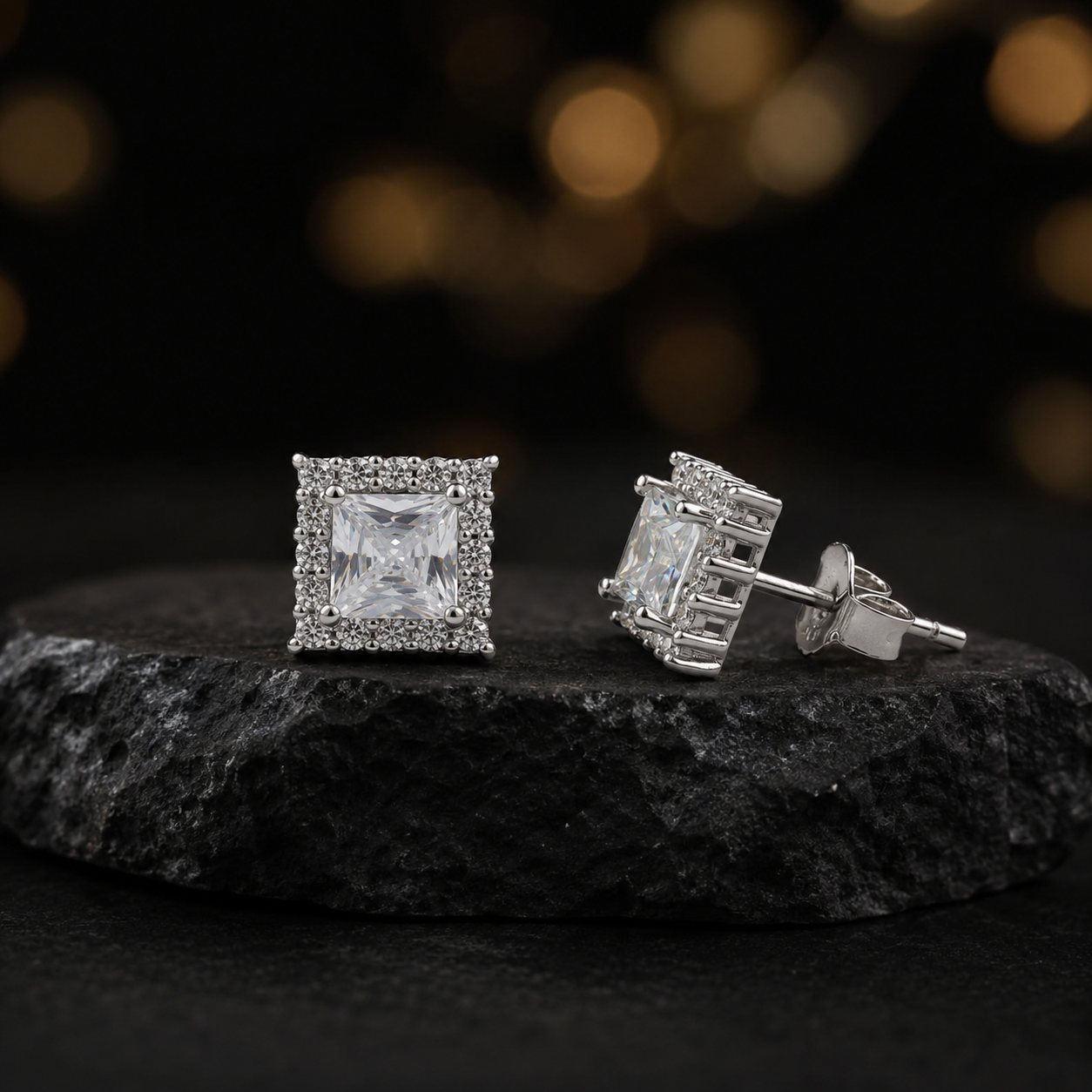 Princess Halo 925 Silver Stud Earrings