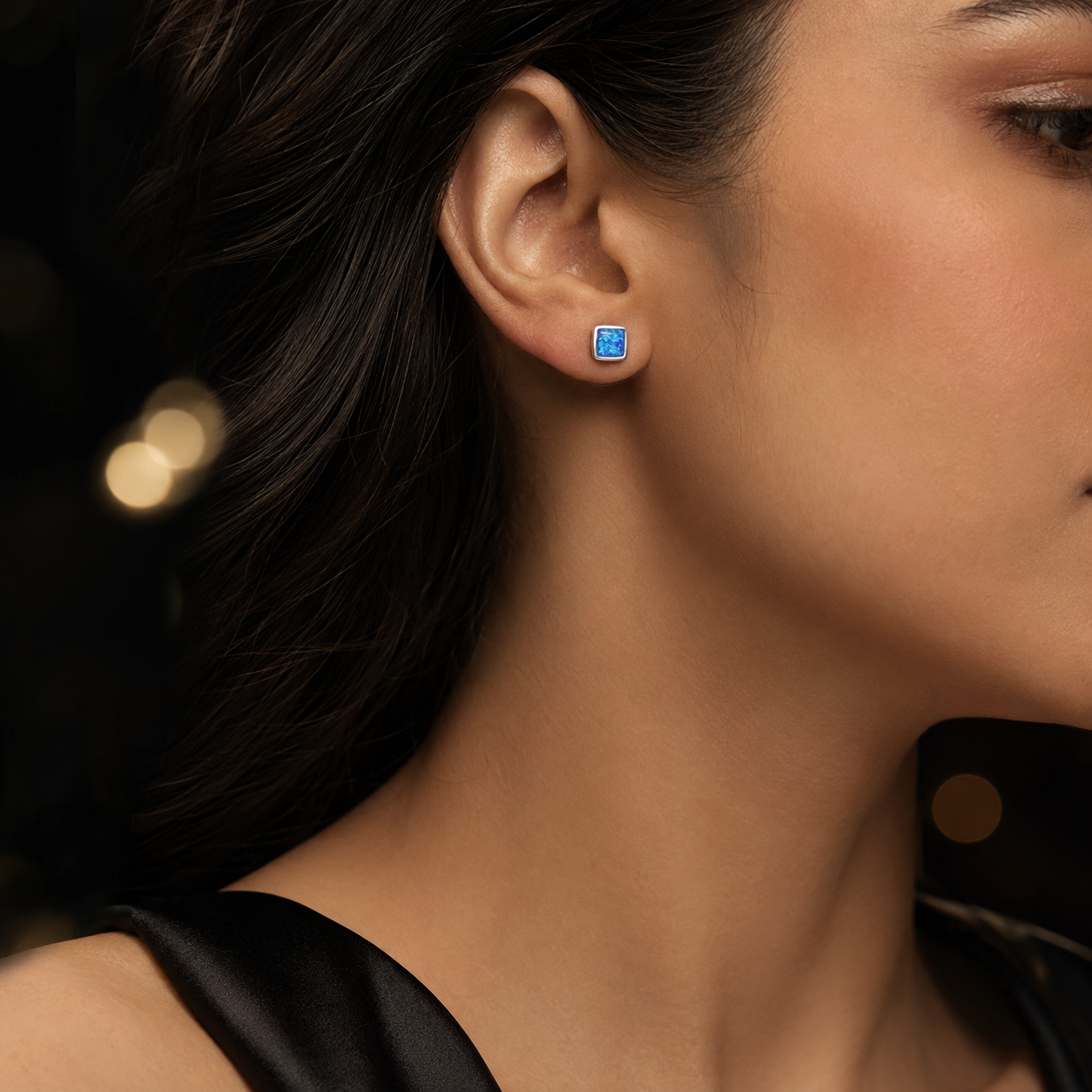 Ocean Blue Opal 925 Silver Stud Earrings