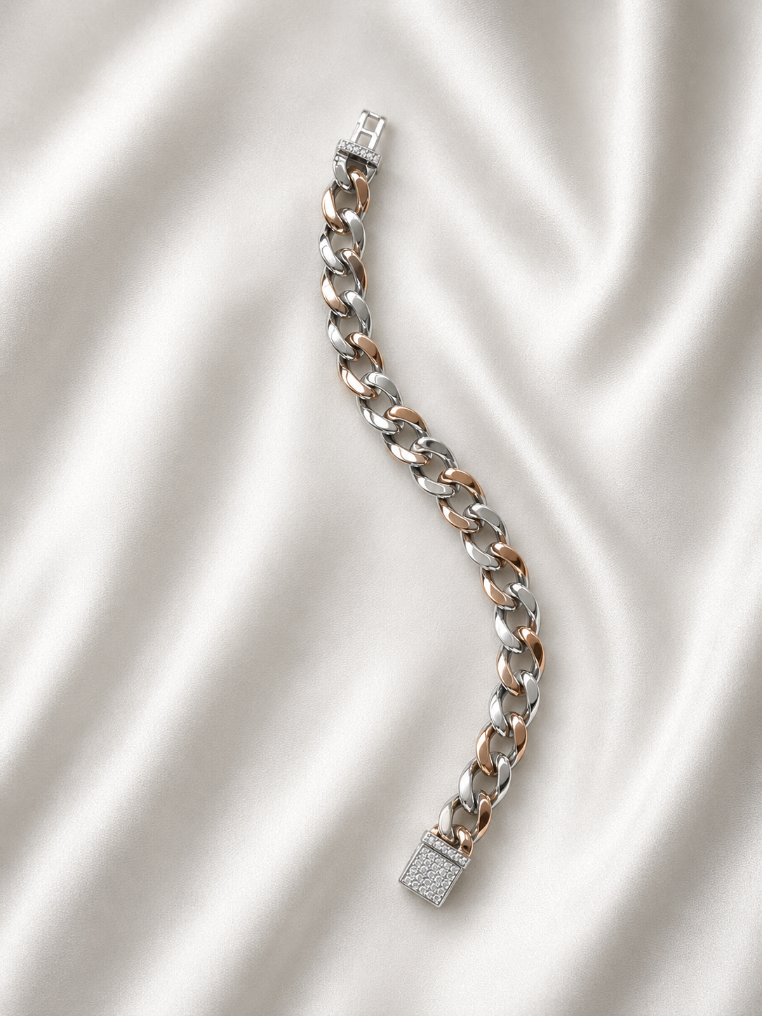 Two-Tone Cuban Link Silver Bracelet